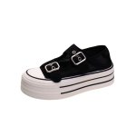 画像1: Ｗomen's Canvas platform double-strap sneakers キャンバス厚底プラットフォームダブルベルトストラップスニーカー (1)