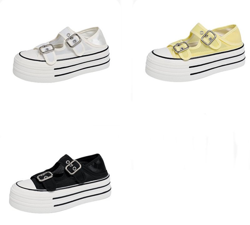 画像4: Ｗomen's Canvas platform double-strap sneakers キャンバス厚底プラットフォームダブルベルトストラップスニーカー (4)