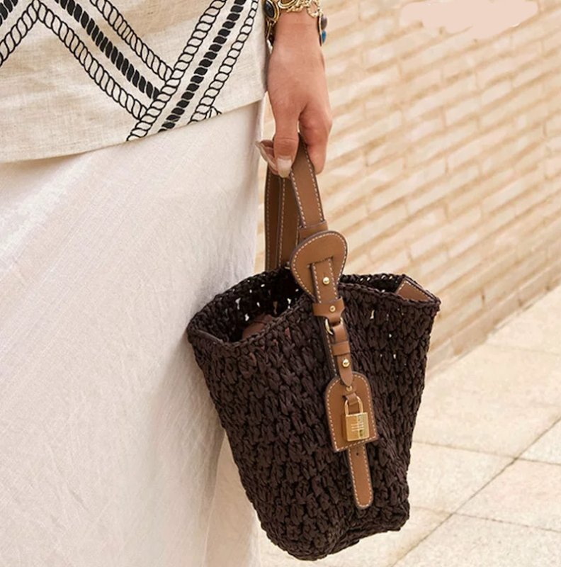画像6: Tote shoulder basket bag with padlock   カデナ付きトートショルダー籠かごバスケットバッグ (6)