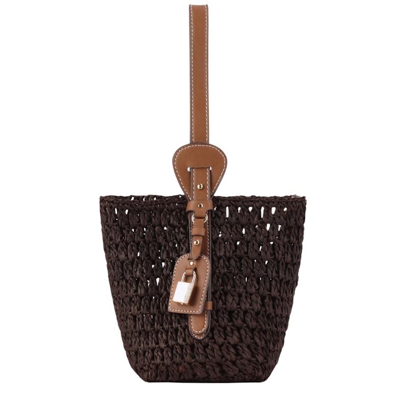 画像2: Tote shoulder basket bag with padlock   カデナ付きトートショルダー籠かごバスケットバッグ (2)