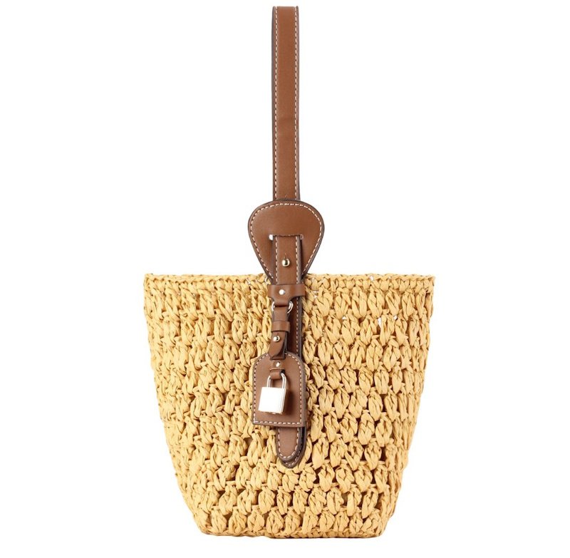 画像1: Tote shoulder basket bag with padlock   カデナ付きトートショルダー籠かごバスケットバッグ (1)