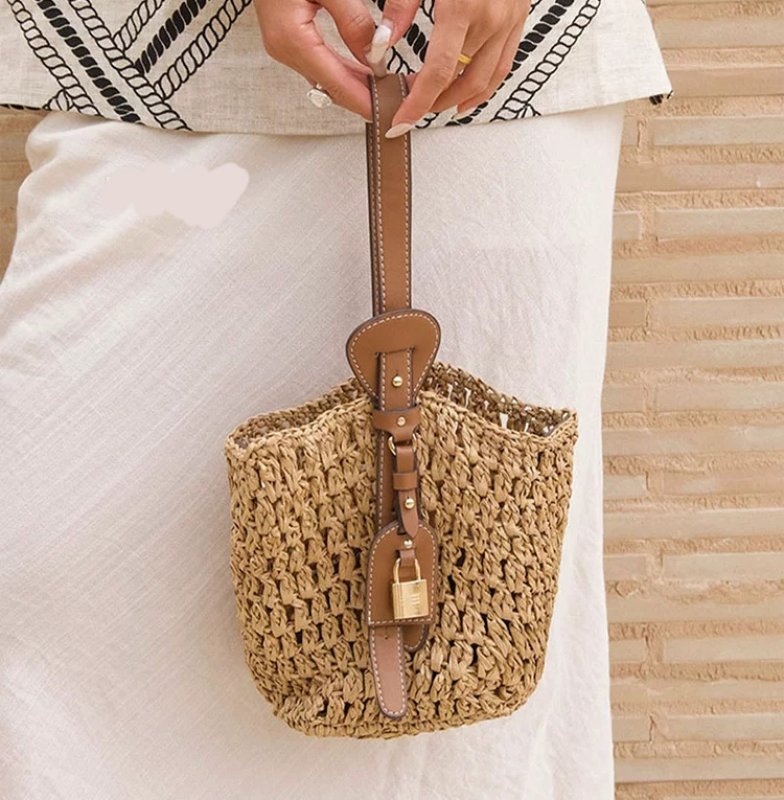 画像3: Tote shoulder basket bag with padlock   カデナ付きトートショルダー籠かごバスケットバッグ (3)