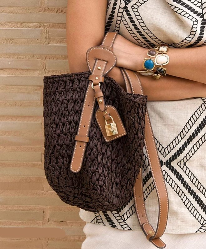 画像4: Tote shoulder basket bag with padlock   カデナ付きトートショルダー籠かごバスケットバッグ (4)