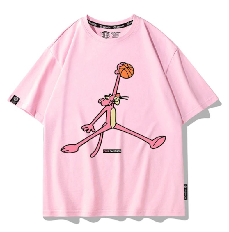 画像8: basketball dunk Short-Sleeve T-Shirt　ユニセックス 男女兼用 ピンクパンサーバスケットボールダンクプリント半袖Tシャツプリント  (8)
