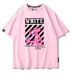 画像7: White Pink Panther Print Short-Sleeve T-Shirt　ユニセックス 男女兼用white ピンクパンサープリント半袖Tシャツプリント  (7)