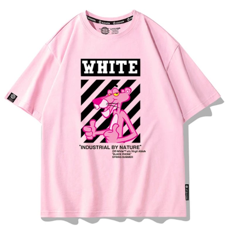 画像7: White Pink Panther Print Short-Sleeve T-Shirt　ユニセックス 男女兼用white ピンクパンサープリント半袖Tシャツプリント  (7)