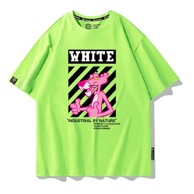画像8: White Pink Panther Print Short-Sleeve T-Shirt　ユニセックス 男女兼用white ピンクパンサープリント半袖Tシャツプリント  (8)
