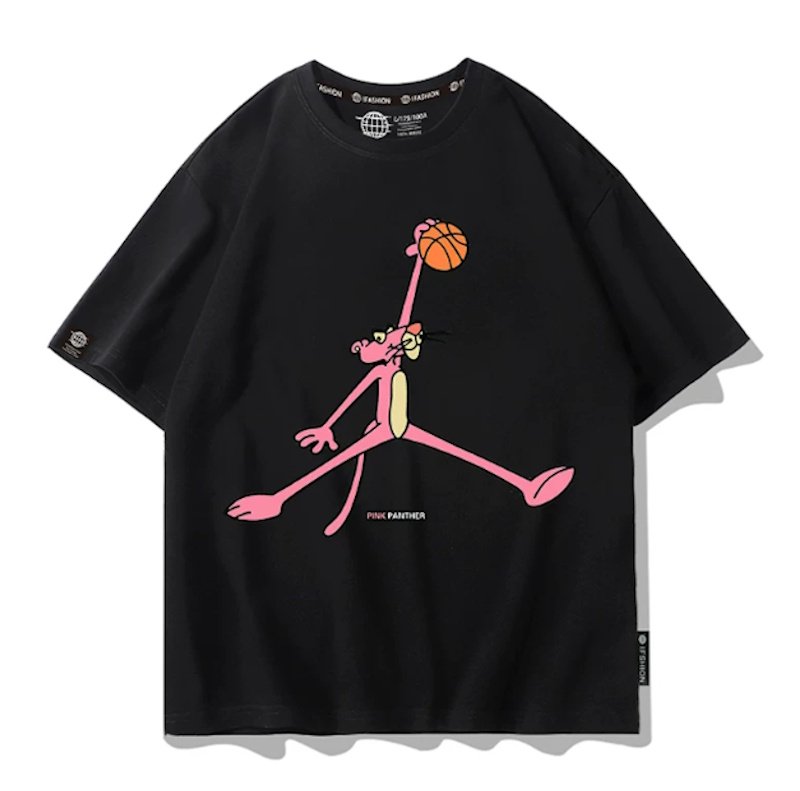 画像3: basketball dunk Short-Sleeve T-Shirt　ユニセックス 男女兼用 ピンクパンサーバスケットボールダンクプリント半袖Tシャツプリント  (3)