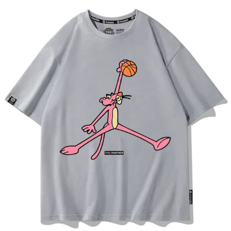 画像1: basketball dunk Short-Sleeve T-Shirt　ユニセックス 男女兼用 ピンクパンサーバスケットボールダンクプリント半袖Tシャツプリント  (1)