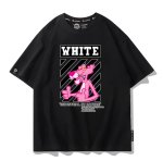 画像1: White Pink Panther Print Short-Sleeve T-Shirt　ユニセックス 男女兼用white ピンクパンサープリント半袖Tシャツプリント  (1)