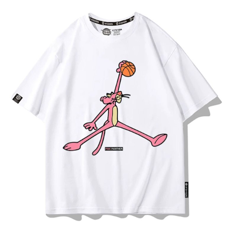 画像2: basketball dunk Short-Sleeve T-Shirt　ユニセックス 男女兼用 ピンクパンサーバスケットボールダンクプリント半袖Tシャツプリント  (2)