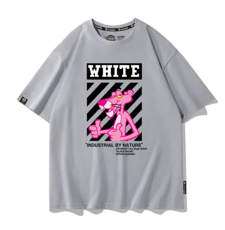 画像3: White Pink Panther Print Short-Sleeve T-Shirt　ユニセックス 男女兼用white ピンクパンサープリント半袖Tシャツプリント  (3)