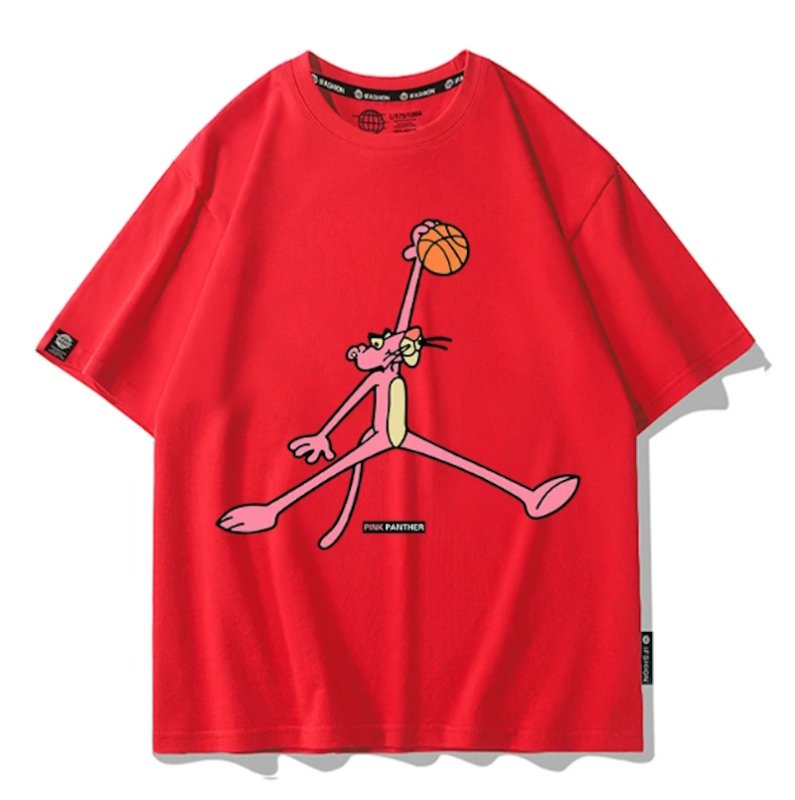 画像4: basketball dunk Short-Sleeve T-Shirt　ユニセックス 男女兼用 ピンクパンサーバスケットボールダンクプリント半袖Tシャツプリント  (4)