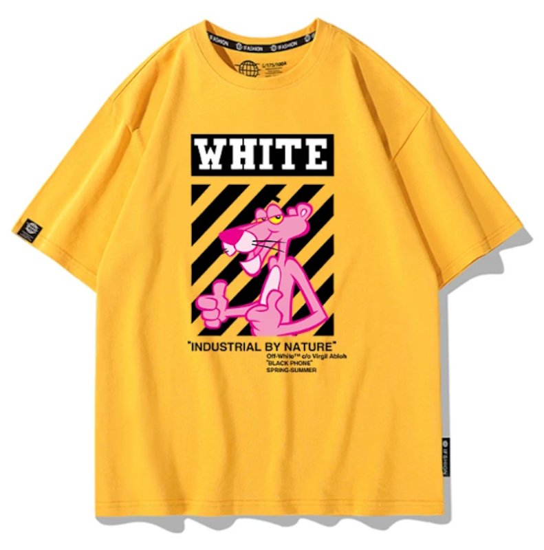 画像5: White Pink Panther Print Short-Sleeve T-Shirt　ユニセックス 男女兼用white ピンクパンサープリント半袖Tシャツプリント  (5)