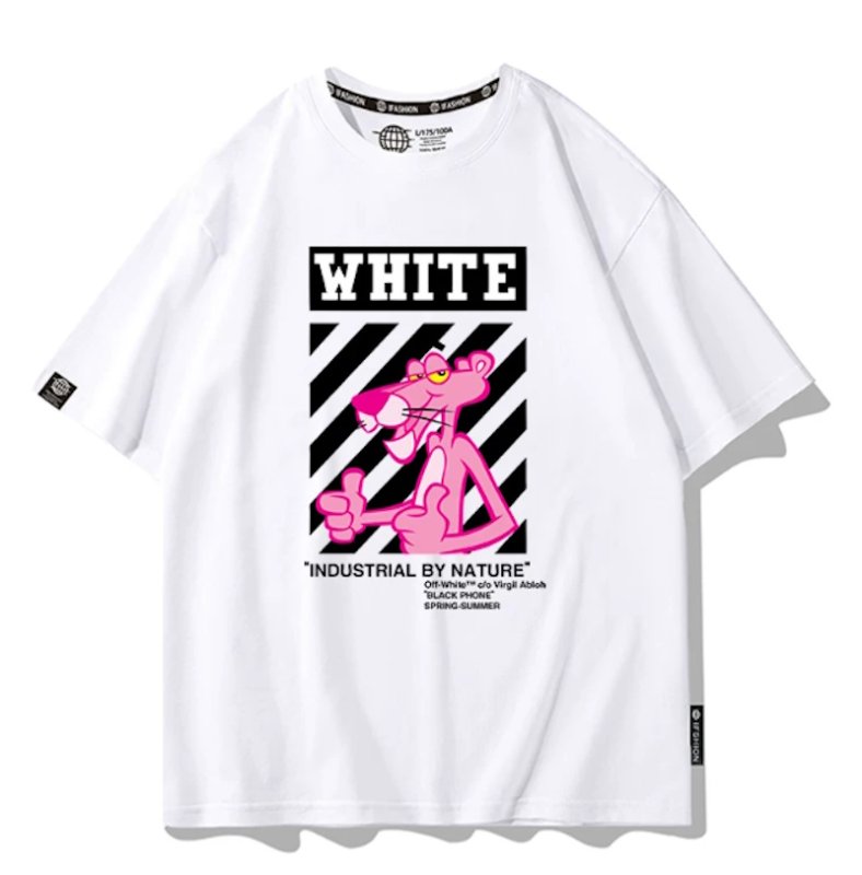 画像2: White Pink Panther Print Short-Sleeve T-Shirt　ユニセックス 男女兼用white ピンクパンサープリント半袖Tシャツプリント  (2)
