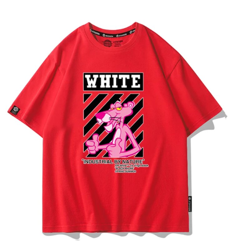 画像4: White Pink Panther Print Short-Sleeve T-Shirt　ユニセックス 男女兼用white ピンクパンサープリント半袖Tシャツプリント  (4)