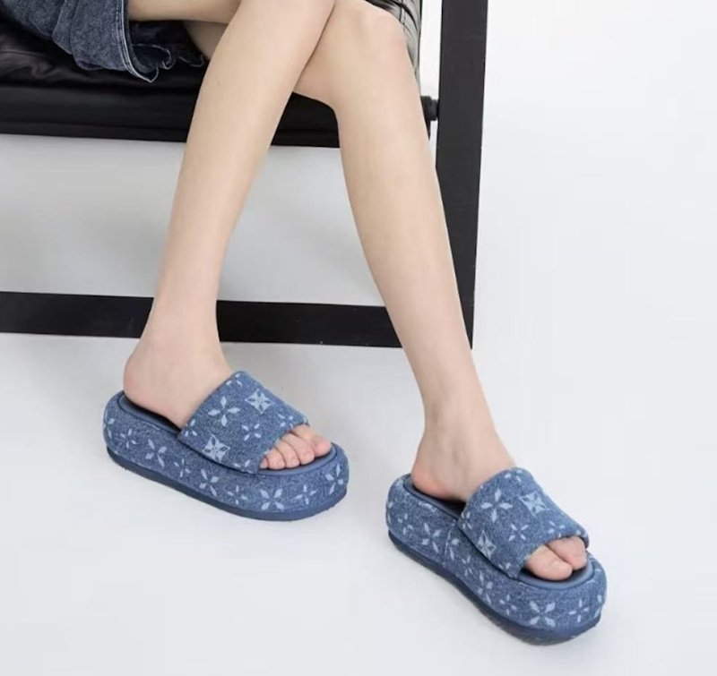 画像5: Platform Star Cross Flower Denim Slip-on Sandals　プラットフォーム スタークロスフラワーデニム スリッポンサンダル (5)