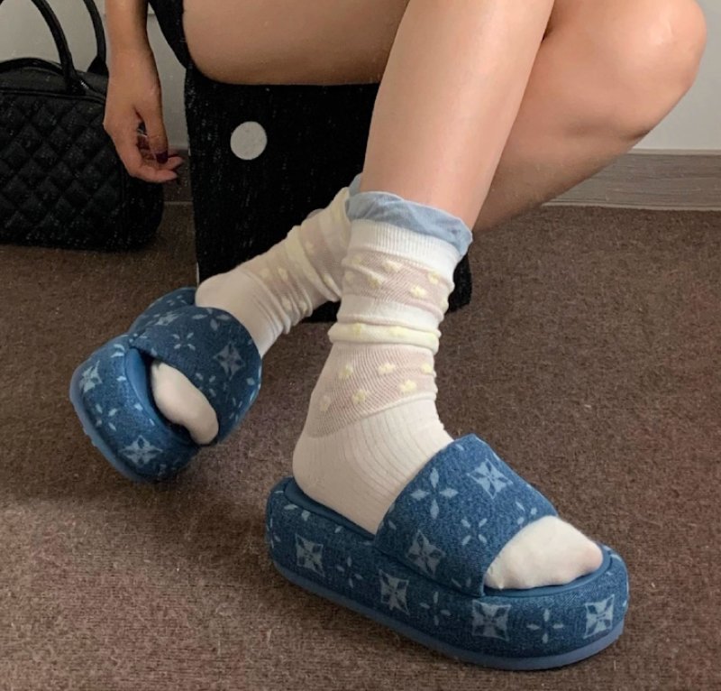 画像6: Platform Star Cross Flower Denim Slip-on Sandals　プラットフォーム スタークロスフラワーデニム スリッポンサンダル (6)