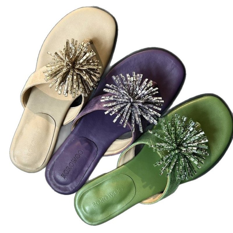 画像6: Fairy Rhinestone Pom Pom Leather Thong Sandals　 フェアリーラインストーンポンポンレザートングサンダル (6)