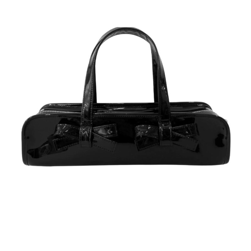 画像1:  Ribbon-style horizontal enamel tote shoulder bag　リボン付き横長エナメルトートショルダー フレンチバッグ (1)