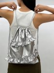 画像3: Unisex Frill Silver Metallic Backpack Tote Shoulder Bag　ユニセックス男女兼用フリル付シルバーメタリックバックパックトートショルダーバッグ (3)