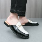 画像5: Mens Unisex Leather two-tone tassel & chain metal Sandal slippers flat single shoes  フラットレザーバイカラータッセル＆チェーンメタルサンダルスリッパ ローファー シューズ (5)