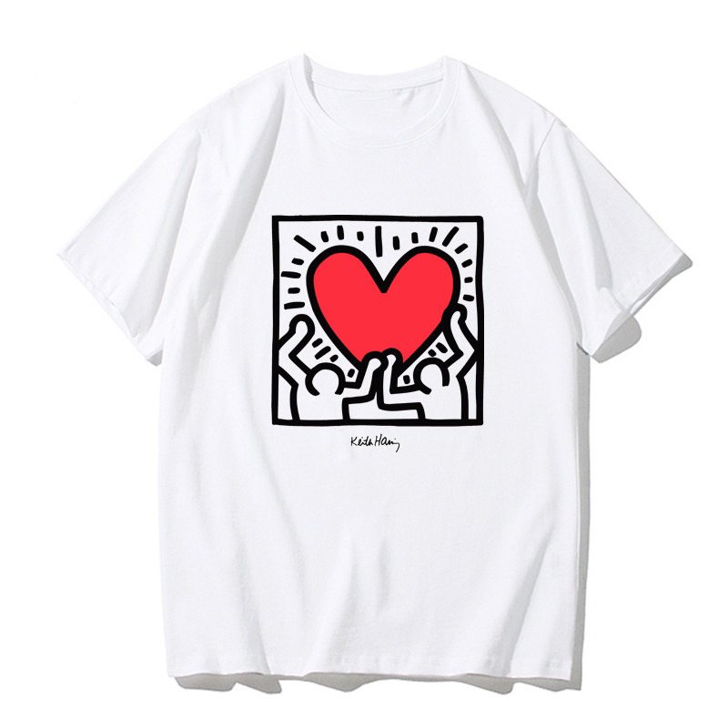 画像1: Unisex Casual Cotton Keith Haring Logo Tshirts Heart carry キースヘリング ロゴ Tシャツ ユニセックス 男女兼用 (1)