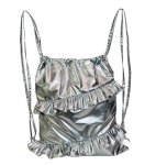 画像4: Unisex Frill Silver Metallic Backpack Tote Shoulder Bag　ユニセックス男女兼用フリル付シルバーメタリックバックパックトートショルダーバッグ (4)