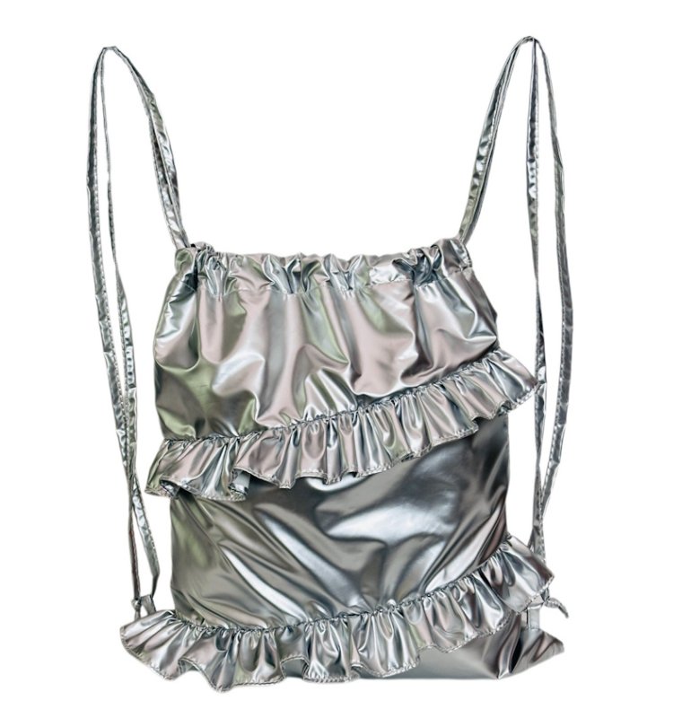 画像4: Unisex Frill Silver Metallic Backpack Tote Shoulder Bag　ユニセックス男女兼用フリル付シルバーメタリックバックパックトートショルダーバッグ (4)