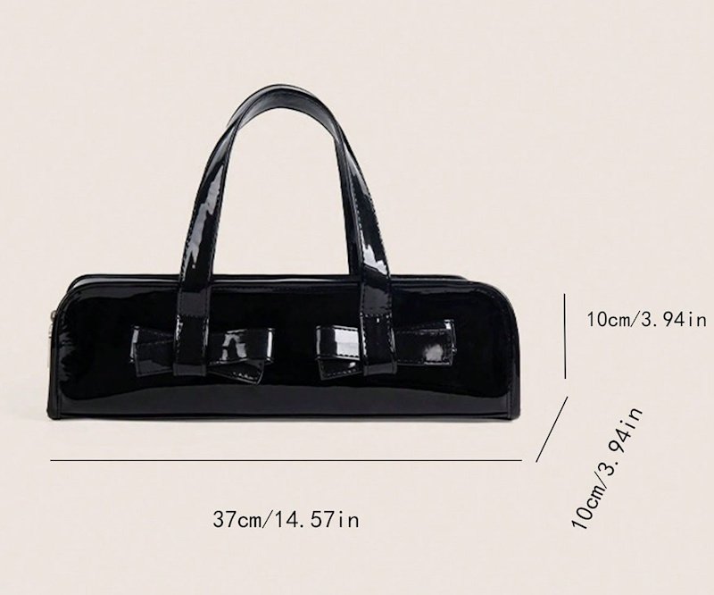 画像3:  Ribbon-style horizontal enamel tote shoulder bag　リボン付き横長エナメルトートショルダー フレンチバッグ (3)