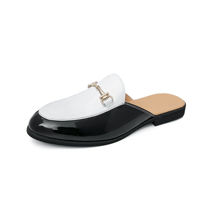 画像2: Mens Unisex Leather two-tone tassel & chain metal Sandal slippers flat single shoes  フラットレザーバイカラータッセル＆チェーンメタルサンダルスリッパ ローファー シューズ (2)