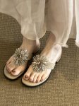 画像8: Fairy Rhinestone Pom Pom Leather Thong Sandals　 フェアリーラインストーンポンポンレザートングサンダル (8)