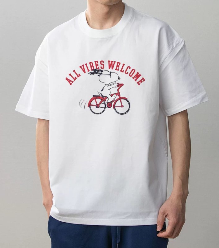 画像2: Cycling Snoopy Print Short-sleeved T-shirt ユニセックス男女兼用 サイクリングヌーピー プリント 半袖Tシャツ (2)