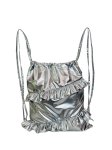 画像7: Unisex Frill Silver Metallic Backpack Tote Shoulder Bag　ユニセックス男女兼用フリル付シルバーメタリックバックパックトートショルダーバッグ (7)