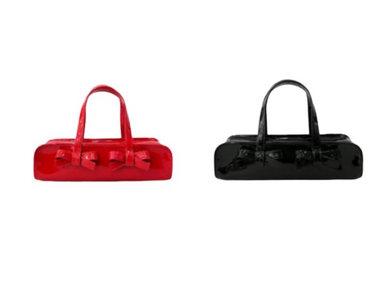 画像5:  Ribbon-style horizontal enamel tote shoulder bag　リボン付き横長エナメルトートショルダー フレンチバッグ (5)