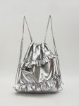 画像6: Unisex Frill Silver Metallic Backpack Tote Shoulder Bag　ユニセックス男女兼用フリル付シルバーメタリックバックパックトートショルダーバッグ (6)