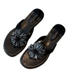 画像1: Fairy Rhinestone Pom Pom Leather Thong Sandals　 フェアリーラインストーンポンポンレザートングサンダル (1)