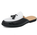画像1: Mens Unisex Leather two-tone tassel & chain metal Sandal slippers flat single shoes  フラットレザーバイカラータッセル＆チェーンメタルサンダルスリッパ ローファー シューズ (1)