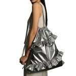 画像1: Unisex Frill Silver Metallic Backpack Tote Shoulder Bag　ユニセックス男女兼用フリル付シルバーメタリックバックパックトートショルダーバッグ (1)