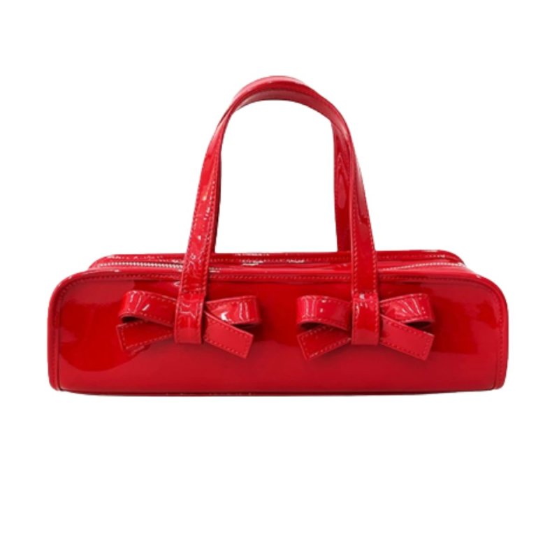 画像2:  Ribbon-style horizontal enamel tote shoulder bag　リボン付き横長エナメルトートショルダー フレンチバッグ (2)