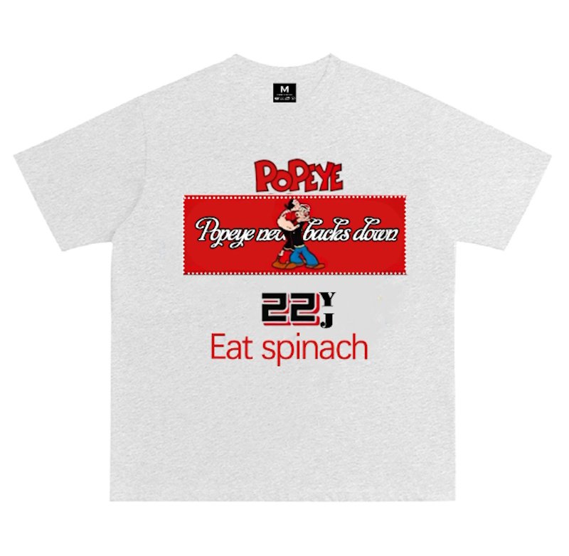画像5:  Popeye & Olive printT-shirt ユニセックス 男女兼用ポパイ＆オリーブeat spinachプリントTシャツ (5)