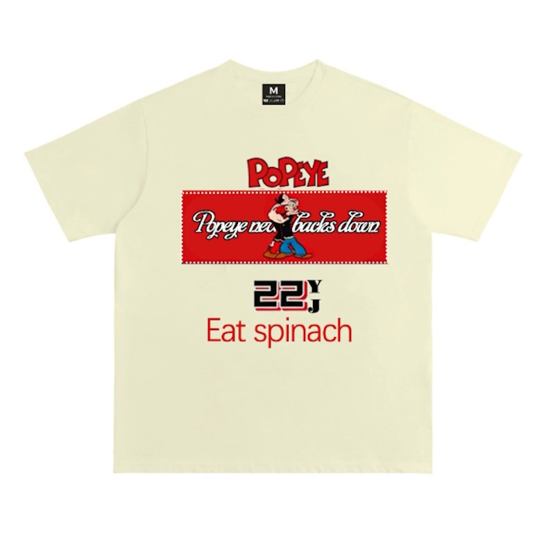 画像3:  Popeye & Olive printT-shirt ユニセックス 男女兼用ポパイ＆オリーブeat spinachプリントTシャツ (3)