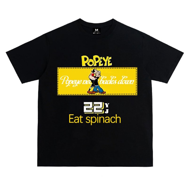 画像2:  Popeye & Olive printT-shirt ユニセックス 男女兼用ポパイ＆オリーブeat spinachプリントTシャツ (2)
