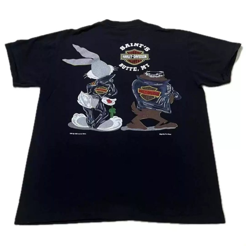 画像3: Bugs Bunny x Tasmanian Devil x Harley-Davidson Vintage Style Short-Sleeve T-Shirt ユニセックス 男女兼用バックスバニー×タズマニアン・デビルxハーレーダビッドソンヴィンテージスタイルプリントTシャツ (3)