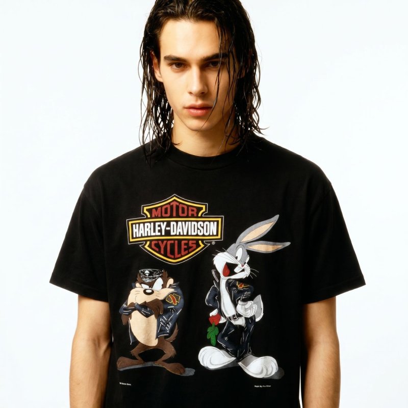 画像4: Bugs Bunny x Tasmanian Devil x Harley-Davidson Vintage Style Short-Sleeve T-Shirt ユニセックス 男女兼用バックスバニー×タズマニアン・デビルxハーレーダビッドソンヴィンテージスタイルプリントTシャツ (4)