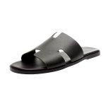 画像1: men's leather H  flat slippers sandals  フラット本革レザーHサンダル　スリッパフリップフロップ (1)