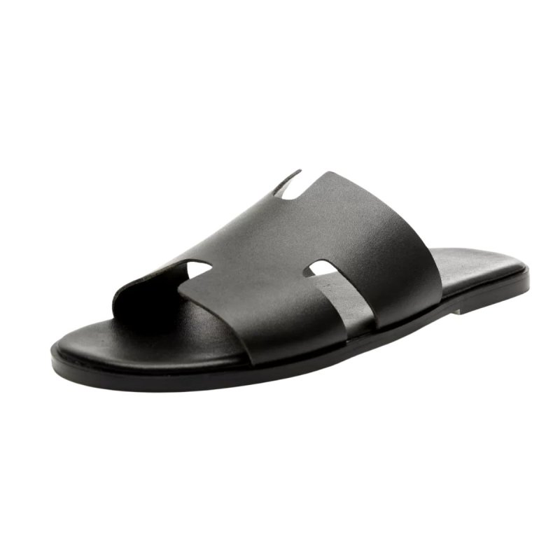 画像1: men's leather H  flat slippers sandals  フラット本革レザーHサンダル　スリッパフリップフロップ (1)