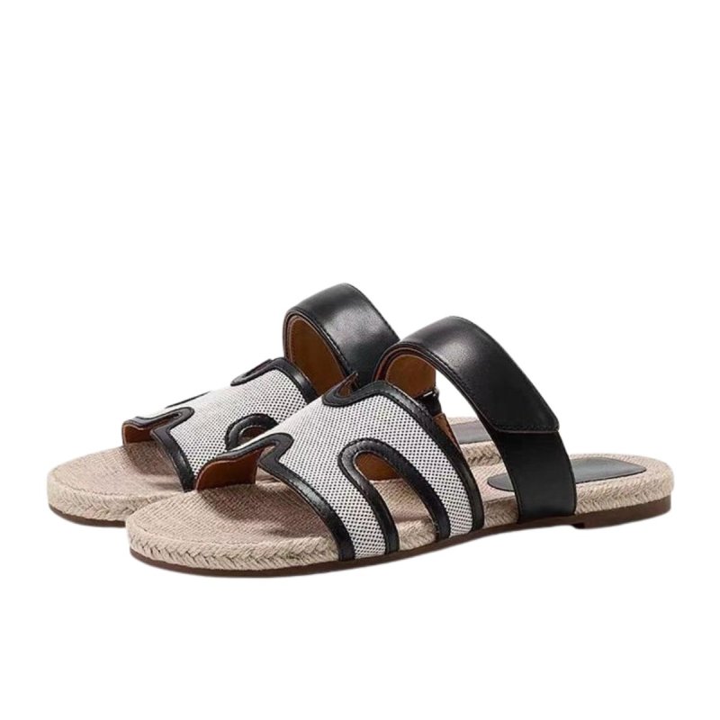 画像2: H-mark strap flat espadrille sandals slippers  shoes   Hマークストラップフラットエスパドリーユ  ベルクロサンダル スリッパ  シューズ　 (2)
