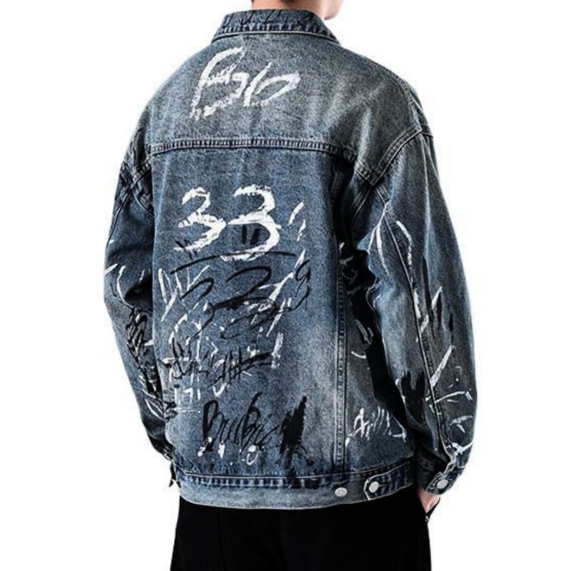画像3: SALE セール Street graffiti washed denim jacket G Jacket 　ユニセックス 男女兼用ストリートグラフィック落書きウォッシュドGジャンジャケット (3)