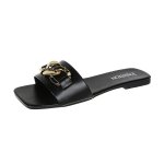 画像3: Metallic Chain Flat Leather Sandal Slippers shoes  メタリックチェーン付きフラットレザーサンダル スリッパ  シューズ　 (3)